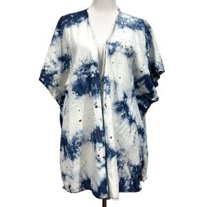 Thrill Jeans Top Women’s Topper Blue Acid Wash Rainbow Open Front Cotton 3X